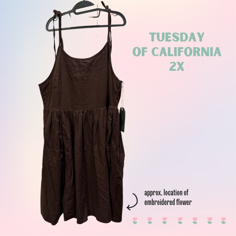 NWT Tuesday of California Breakfast Slip Dress Brown Size 2X Linen Blend